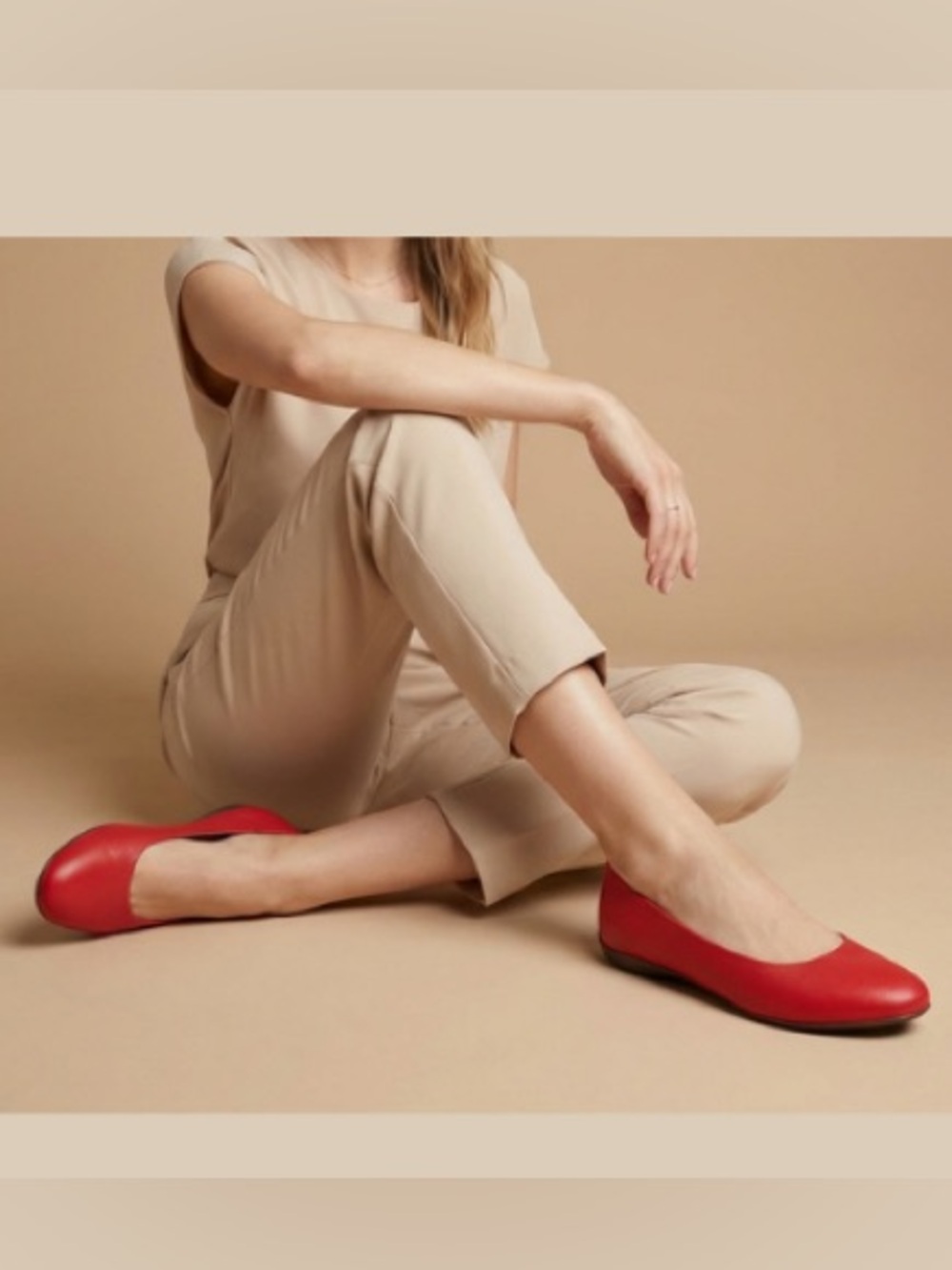MJNY Red Leather Slip On Round Toe Ballet Flat